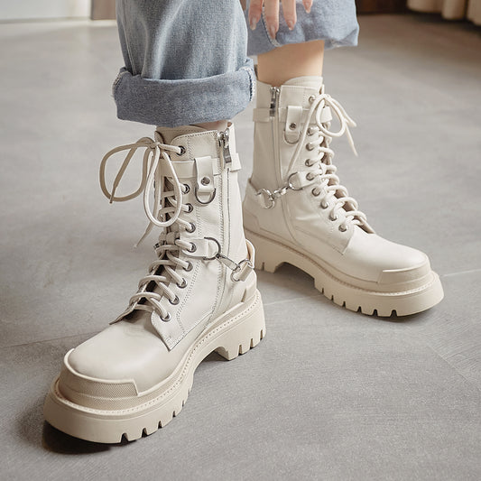 Women's Full Leather British Style Thick Sole Martin Boots