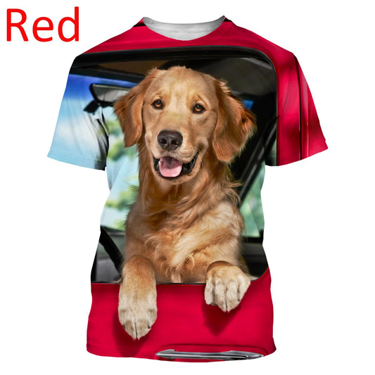 Sommer Afslappet Mode T-shirt med Sødt Golden Retriever 3D-print til Mænd og Kvinder