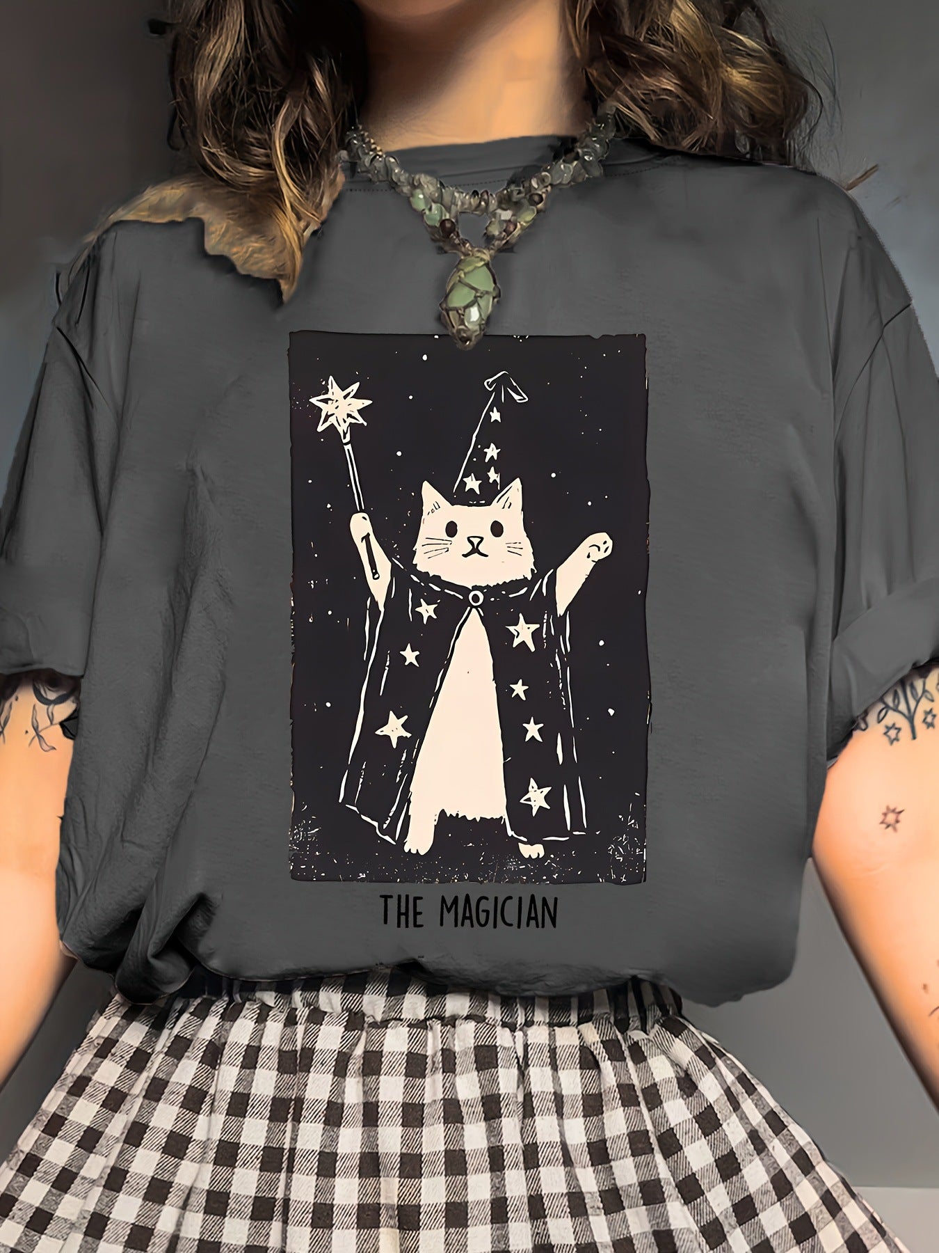 Kvinders Magiske Kat Sød Kortærmet T-shirt med Print