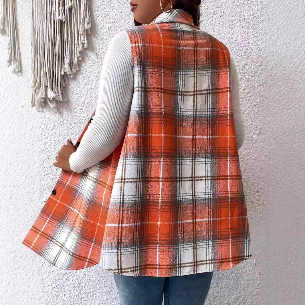 Plus Size Plaid Sleeveless Vest