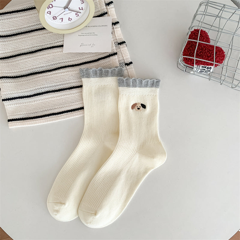 Embroidered Cotton Mid-Calf Socks