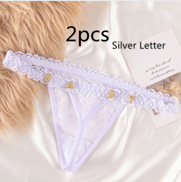 Women's Lace Transparent Rhinestone Letter Shorts