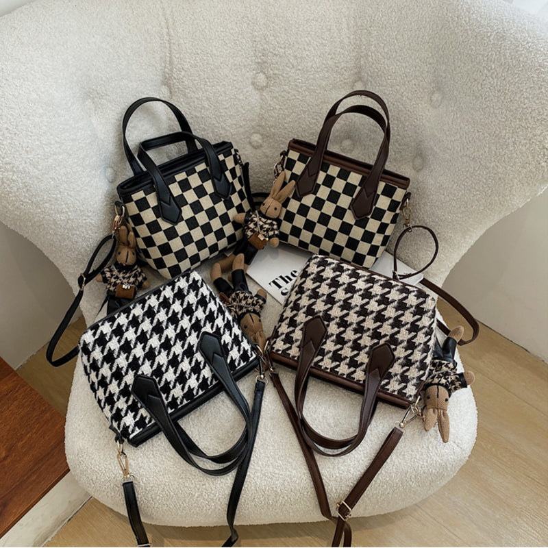 Mode Houndstooth Skuldertasker Bærbare Skakternede Håndtasker All-match Messenger Taske Dame Totes