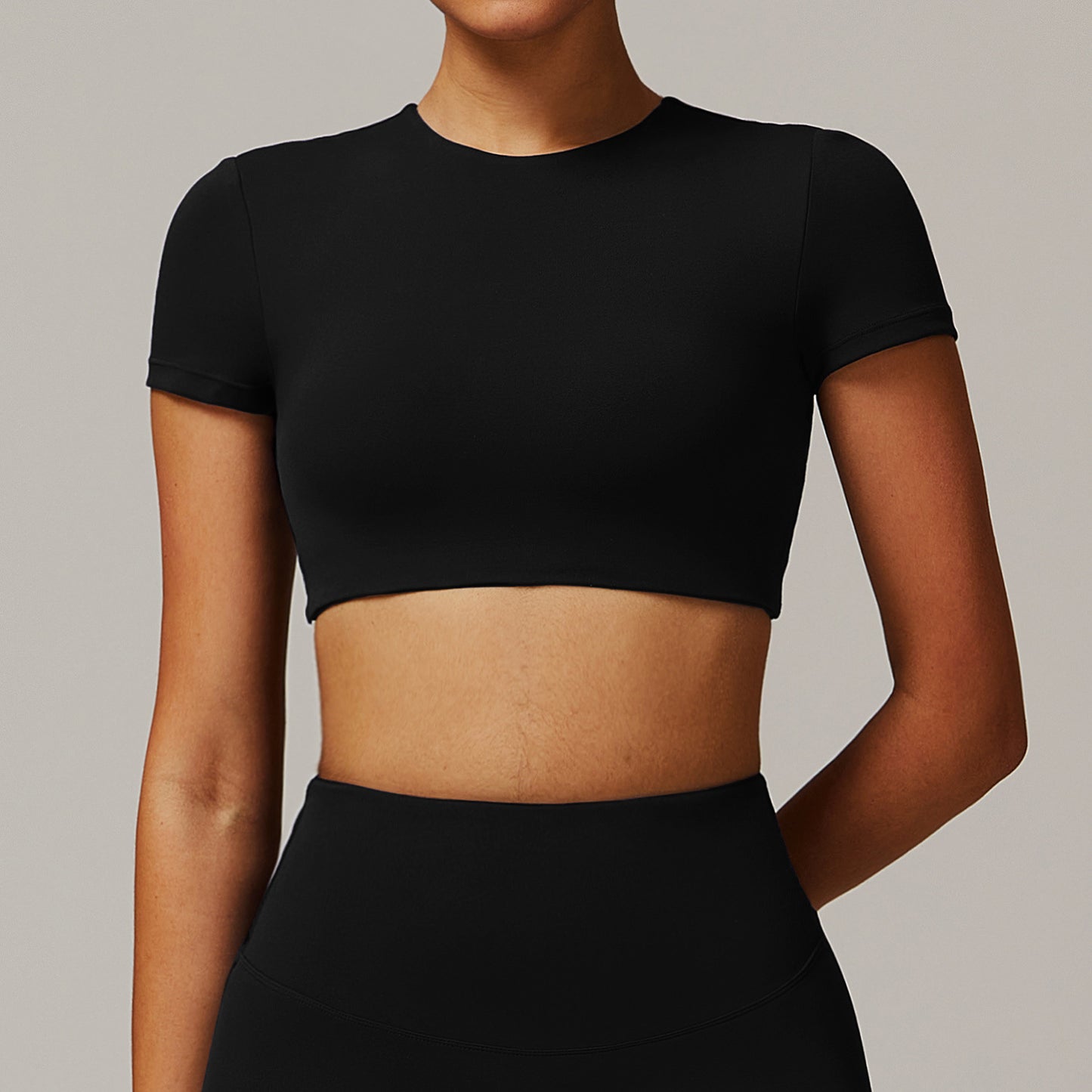 Quick-drying Crew Neck Yoga Short Sleeve Hollow-out Tight Top Fitness T-shirt