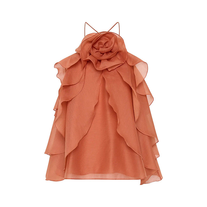 Ruffled Shirt Halter Design Sleeveless Camisole