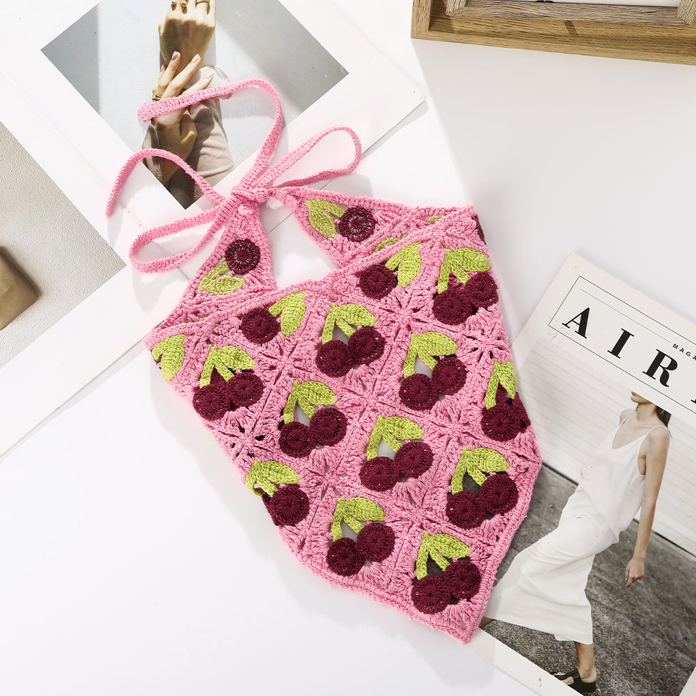 Girl Checker Crochet Triangle Scarf Headband Knitted Flower