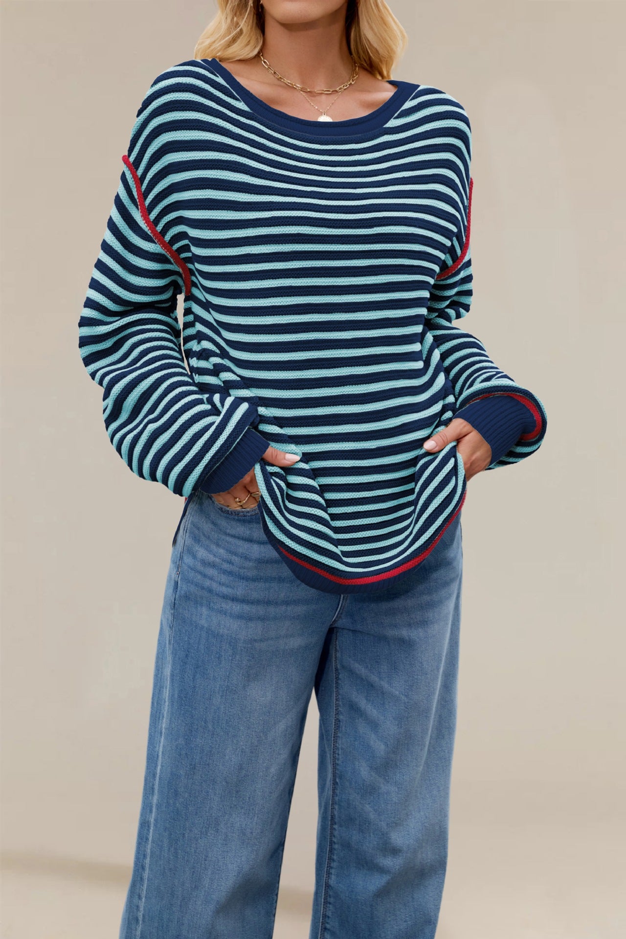 Round Neck Pullover Loose-fitting Long Sleeves Sweater