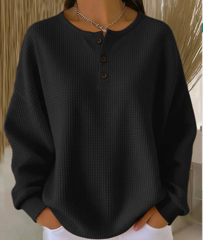 Retro 3D Digital Print Three-button Stand Collar Top