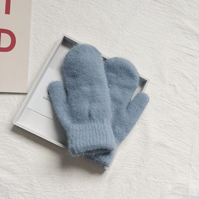 Rabbit Fur Plus Velvet Padded Warm Gloves For Cold-proof Riding