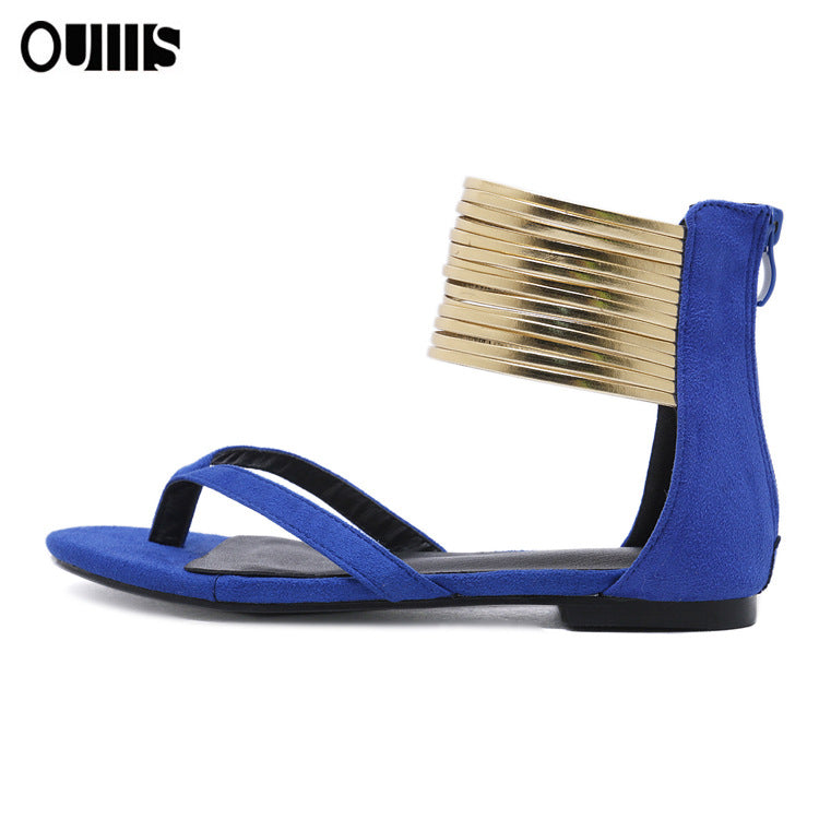 Golden Ankle Strap Flat Heel Sandals