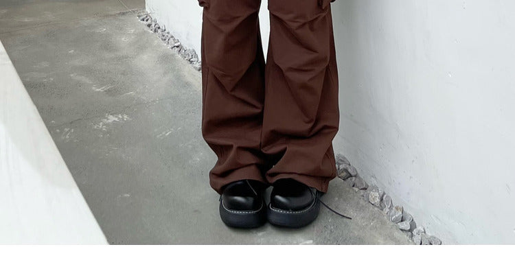 Guochao Large Pocket Retro Casual Zipper Pants