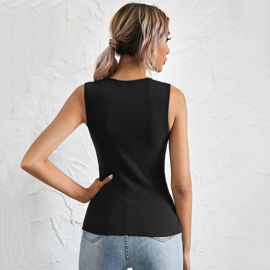 Sexy U-neck Slim-fit Solid-color Versatile Tank Top
