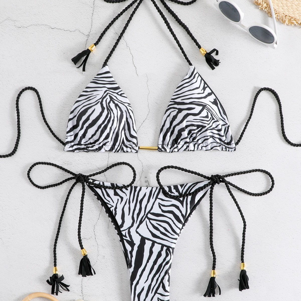 Women's Casual Printed Strappy Tassel Two-Piece Swimsuit