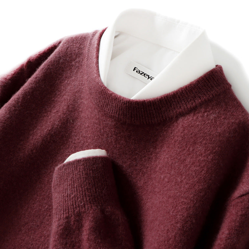 Men's Loose Round Neck Solid Color Sweater Cashmere Knitted