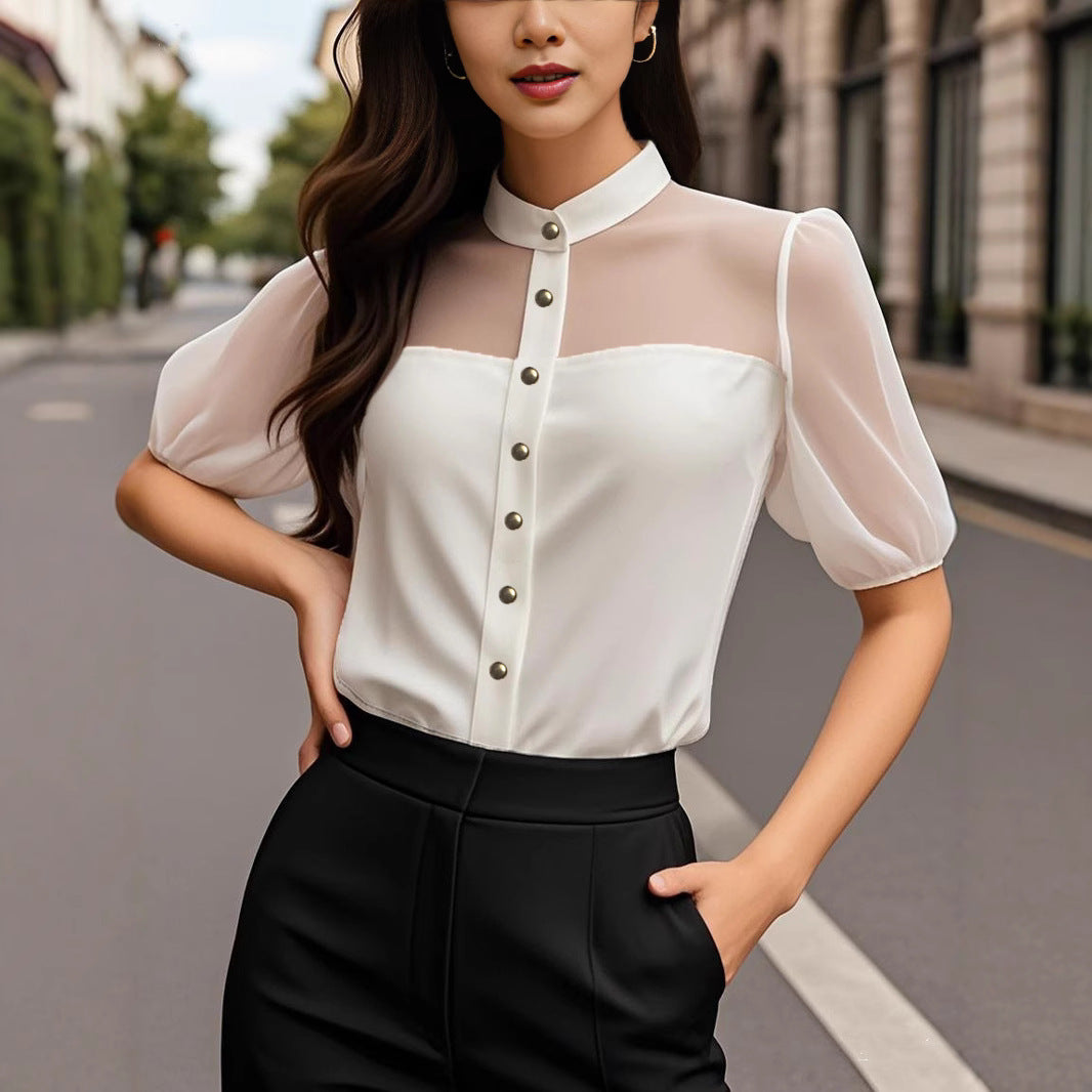 Elegant Solid-Color Lapel Women's Versatile Shirt