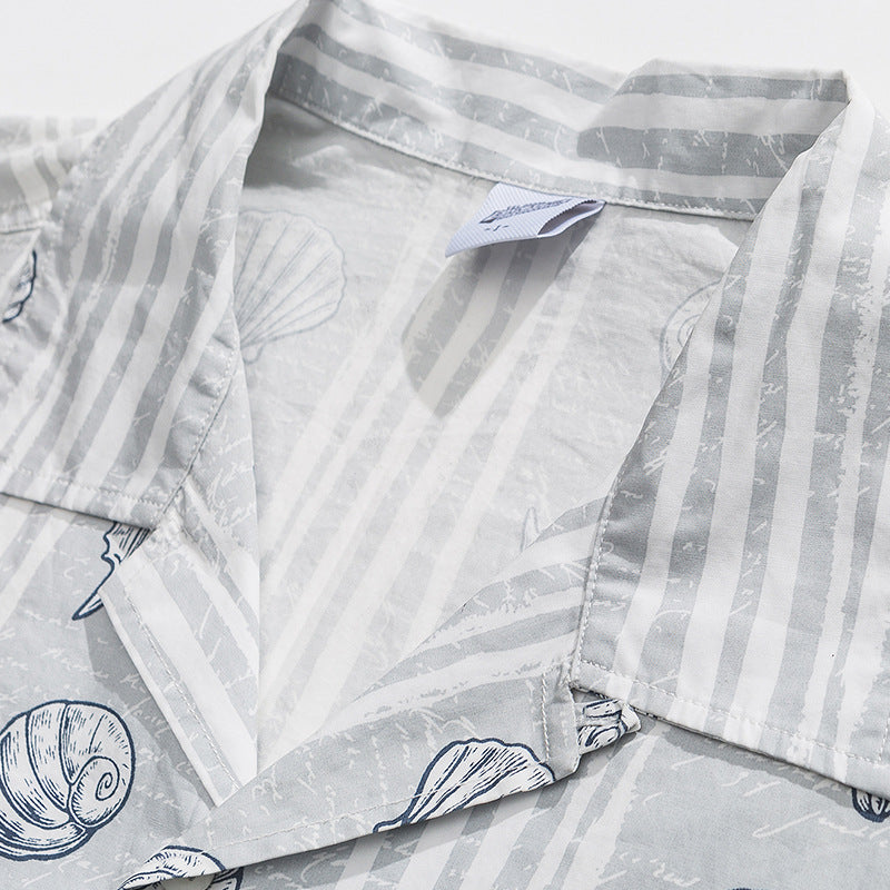 Summer Trendy Loose Shell Printing Lapel Shirt Japanese Leisure