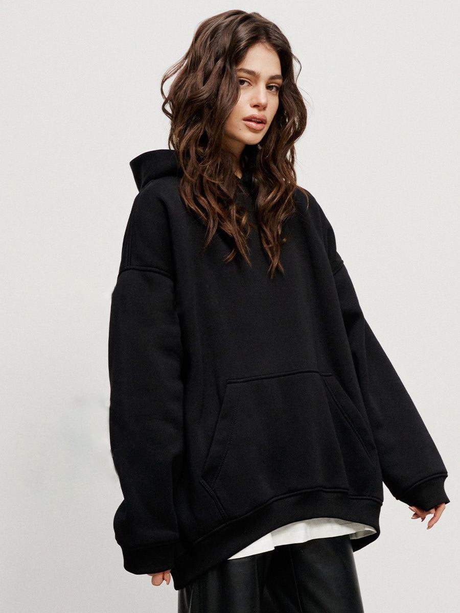 Street Boyfriend Style Polarfleece Løs Hættetrøje med Lommer