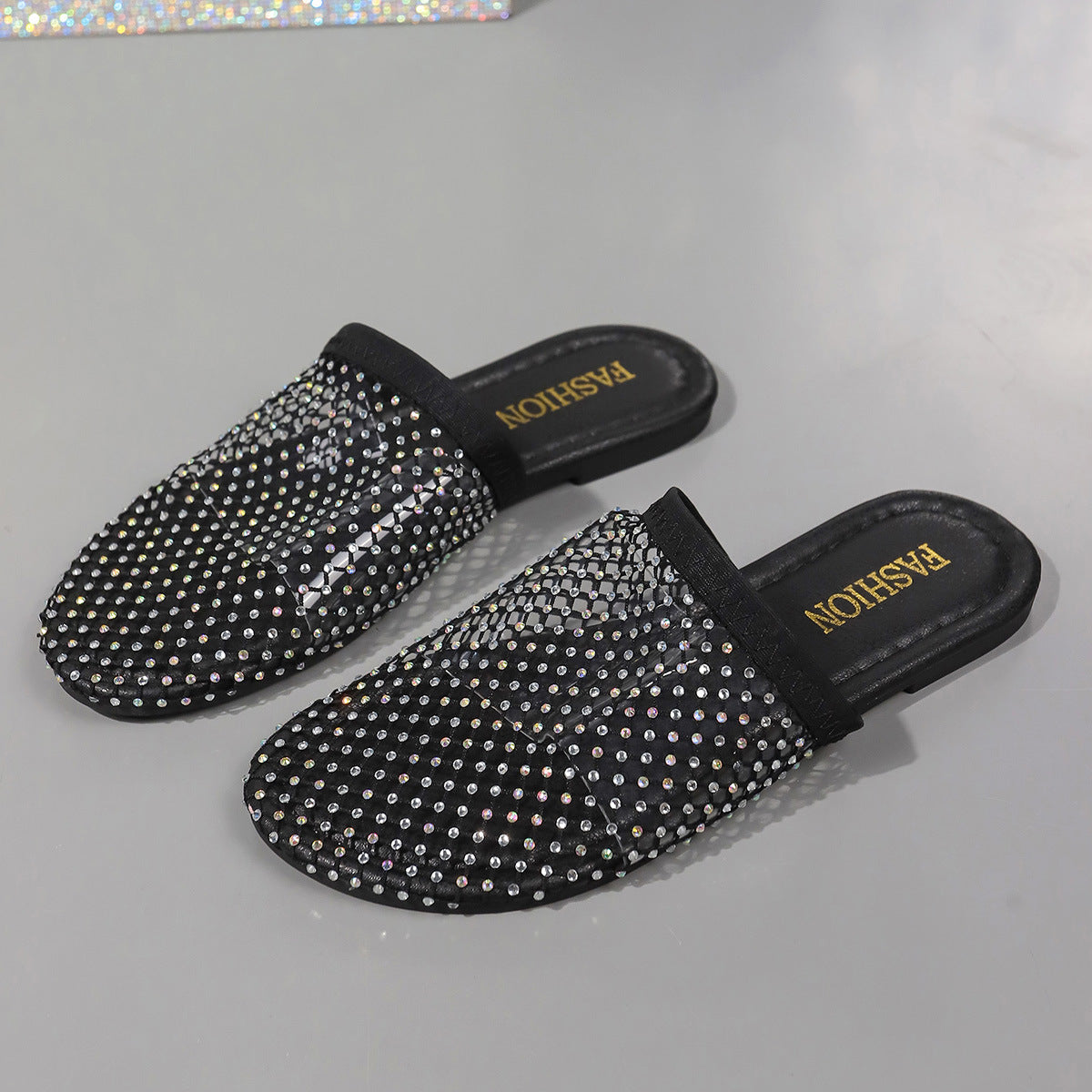 Hule Gennemsigtige Sandaler Med Rhinestones Sommer Mode Udendørs Hjemmesko Flade Sko Til Kvinder