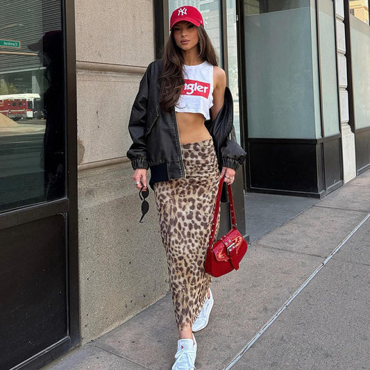 Sommer Ny Leopardprint Højtaljet Nederdel