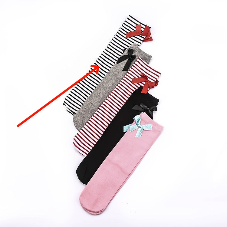 Girls' Pure Cotton Mid Tube Bow Princess Socks
