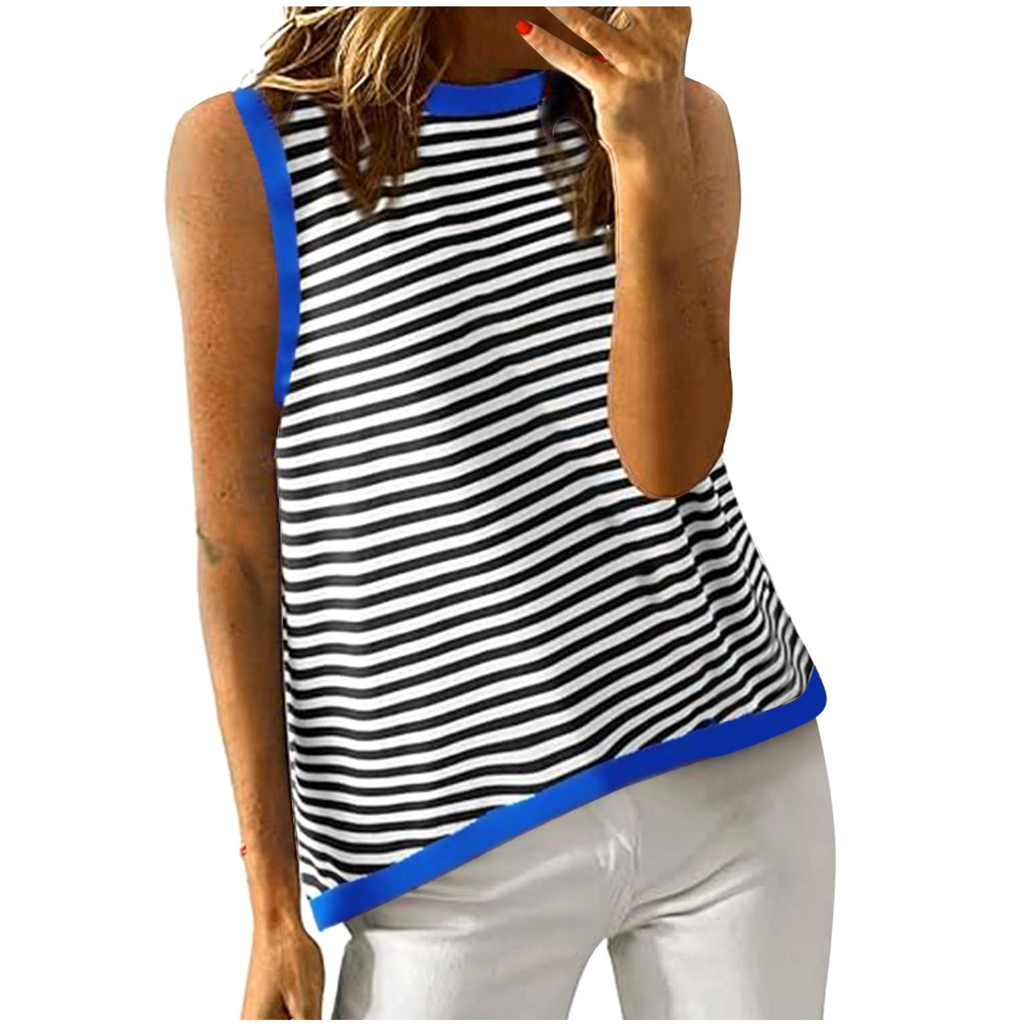 Women's Summer Stripes Stitching Sleeveless Top Vest