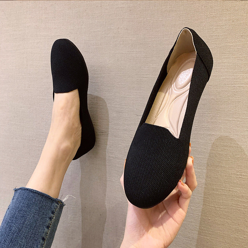 Pumps Round Head Woven Shallow Mouth Flying Woven Women's Flat Bottom
