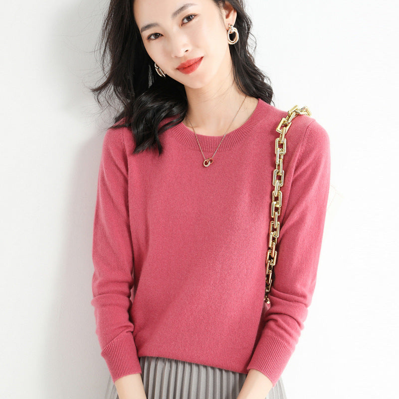 Slim Fit Solid Color Round Neck Base Pullover Sweater