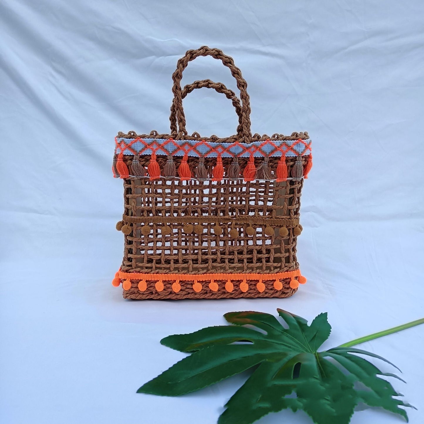 Hollow Out Straw Bag Ethnic Style Grid Woven Bag