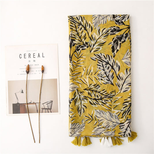 Creative Ginger Japanese Banana Leaf Printed Silk Scarf  Plant