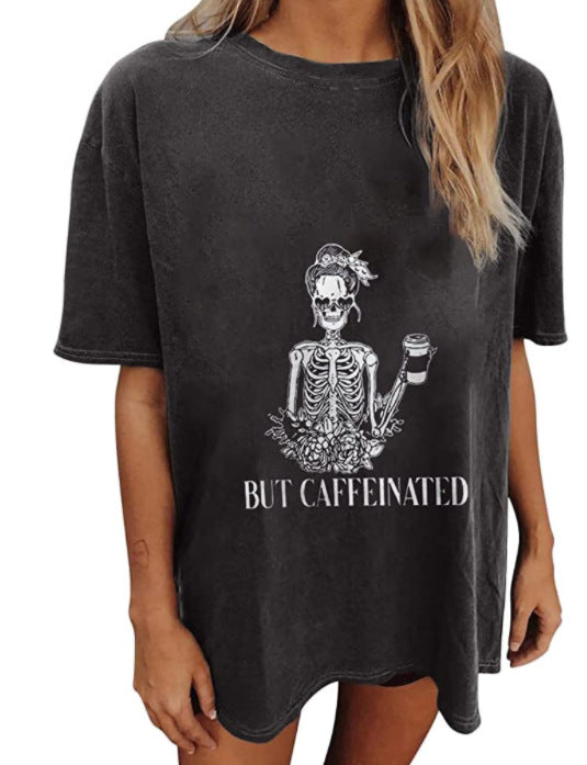 Women's Short Sleeved Vintage T-shirt Skull Print High Street Fashion