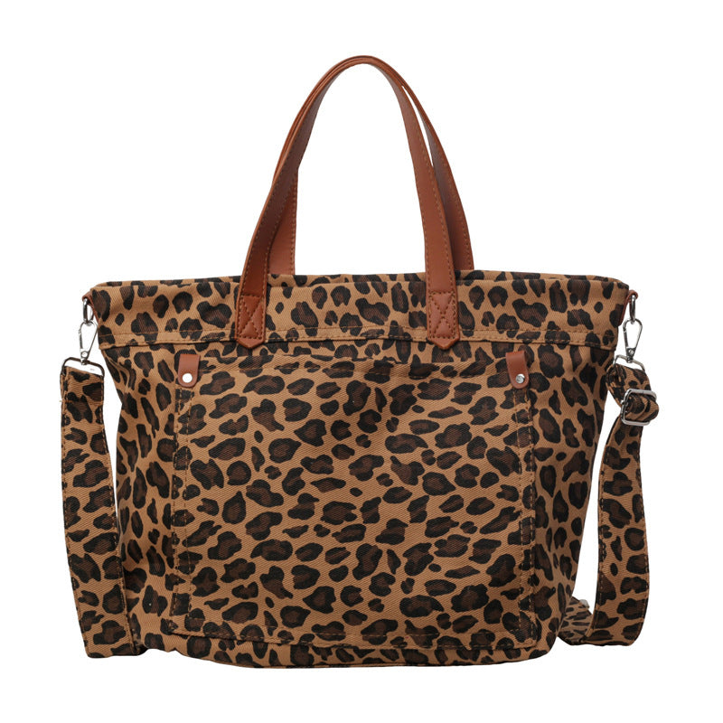 Retro Large-capacity Leopard-print Canvas Tote Bag