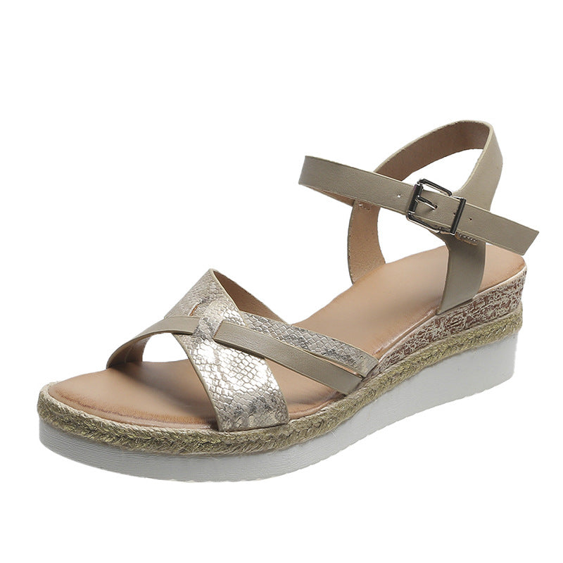 Women's Plus Size Buckle Wedge Platform High Heel Sandals