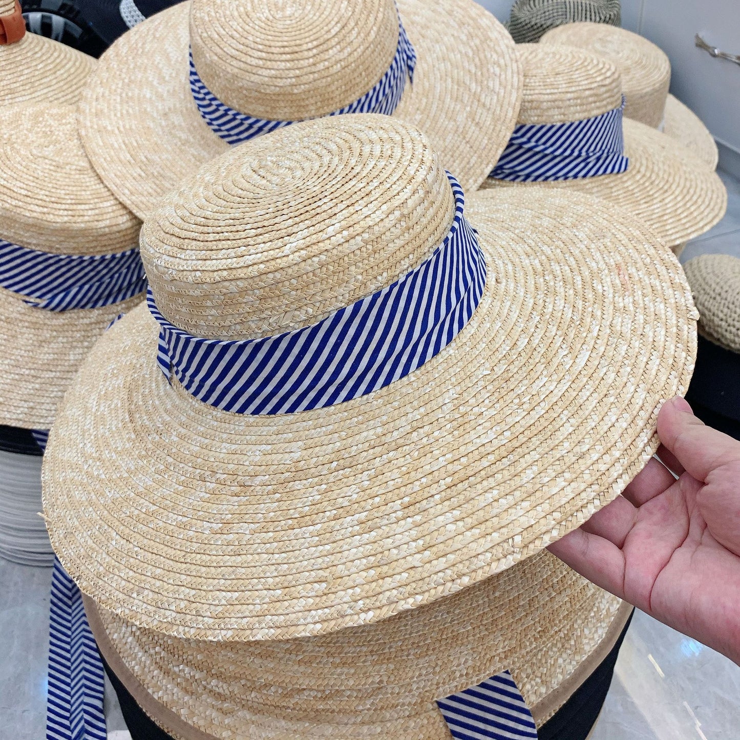 Blue Strappy Beach Spring Summer Seaside Sun Hat