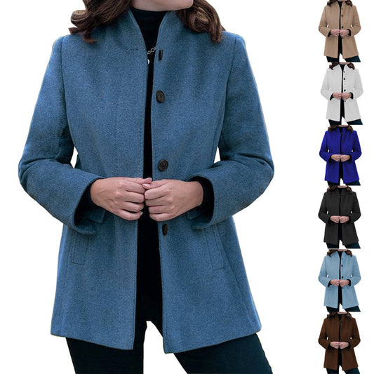 Minimalistisk uldfrakke med revers og knapper, slim-fit, lange ærmer