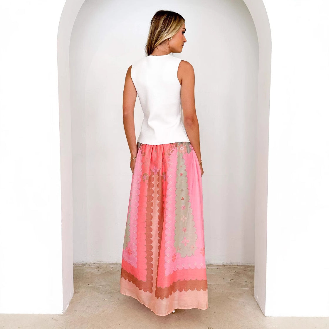 Seaside Vacation Dress Printed Lace Up
