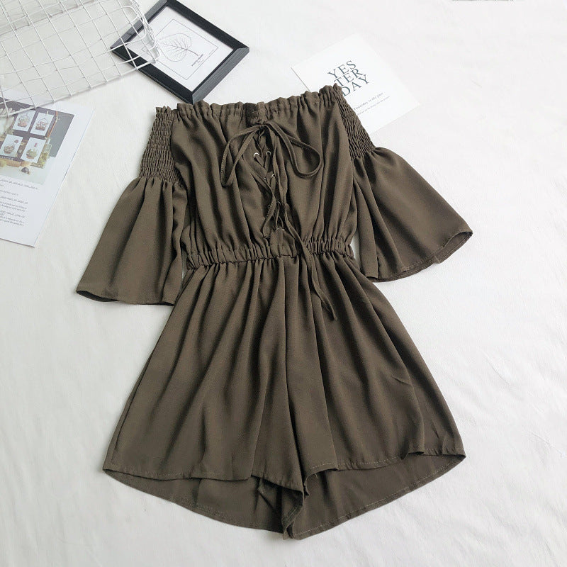 I-neck Off-the-shoulder Flared-sleeve Playsuit