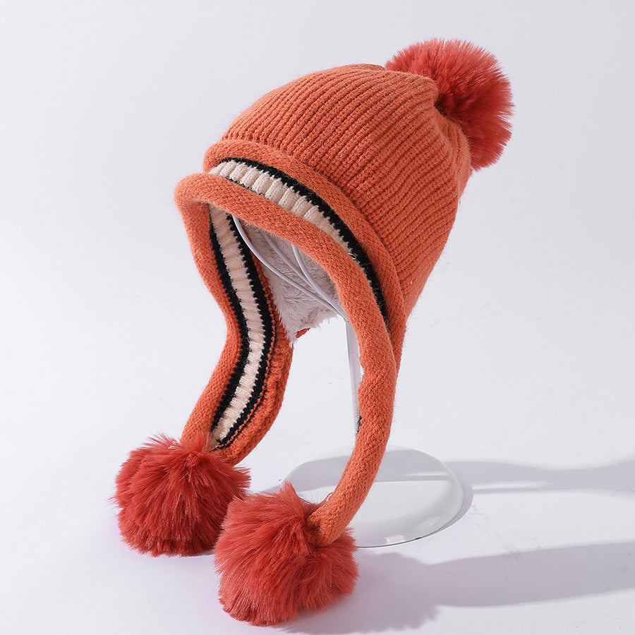 Ladies Knitted Hat Colorblock Casual Ear Guards For Warmth