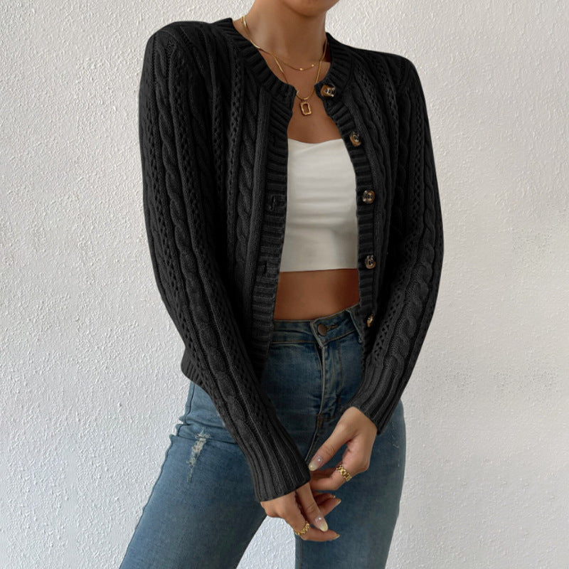 Sweater Women's Cardigan Round Neck Twist Long Sleeve Coat