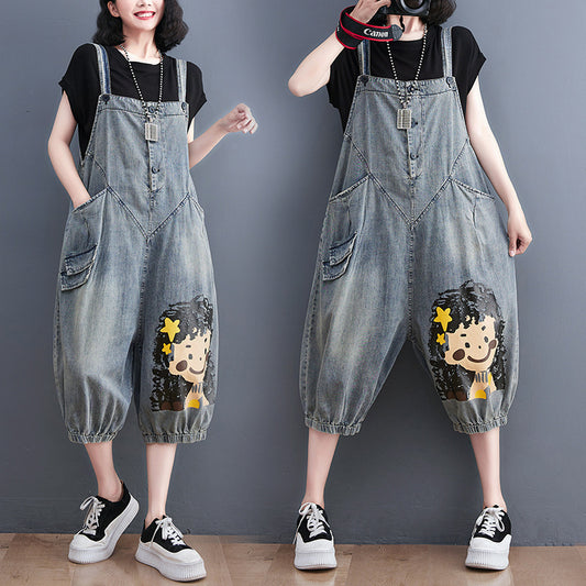 Women's Large Size Loose Thin Denim Overalls