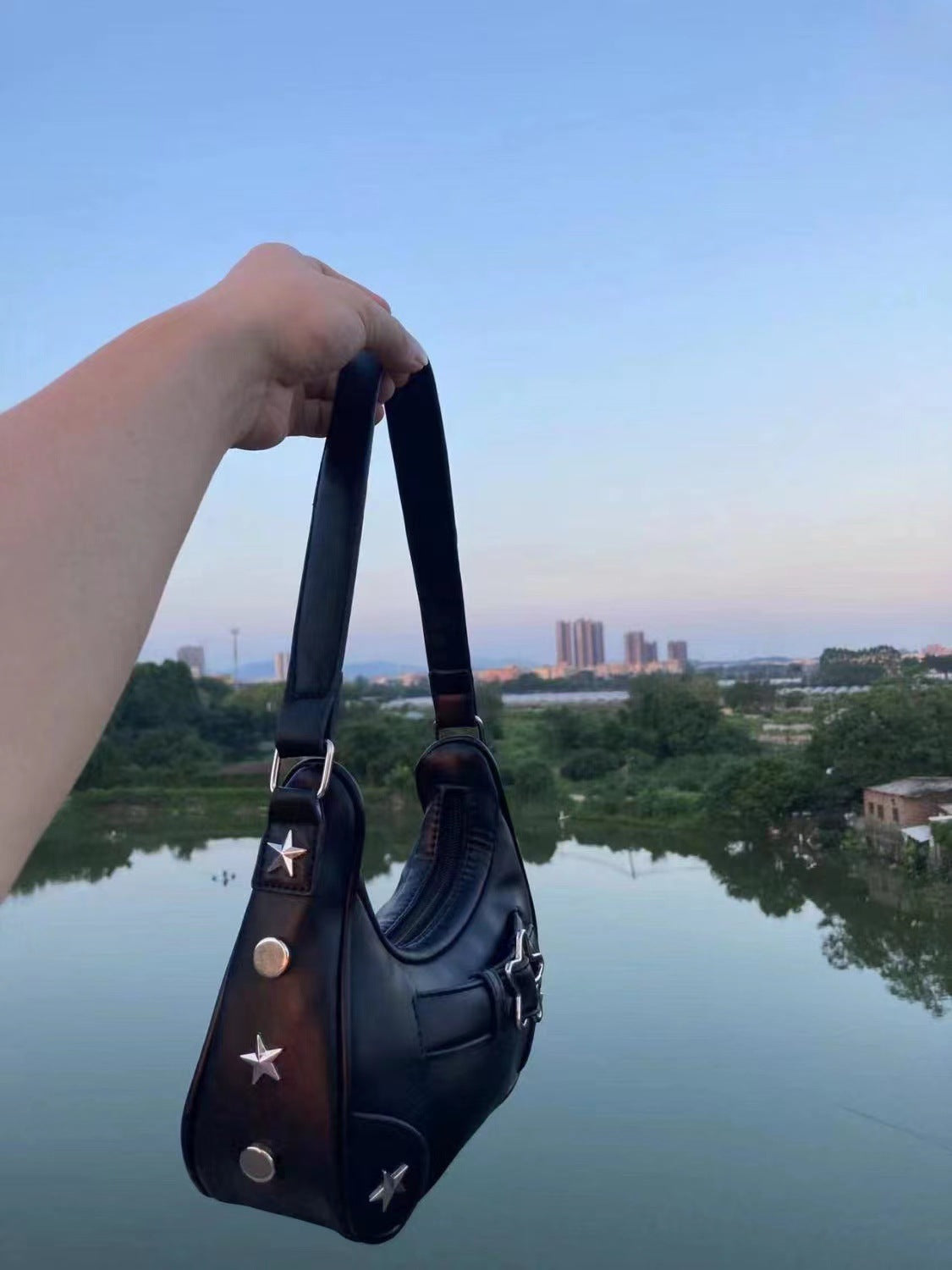 Baguette Bag Female Hot Girl Underarm Bag PU Leather Star Bag
