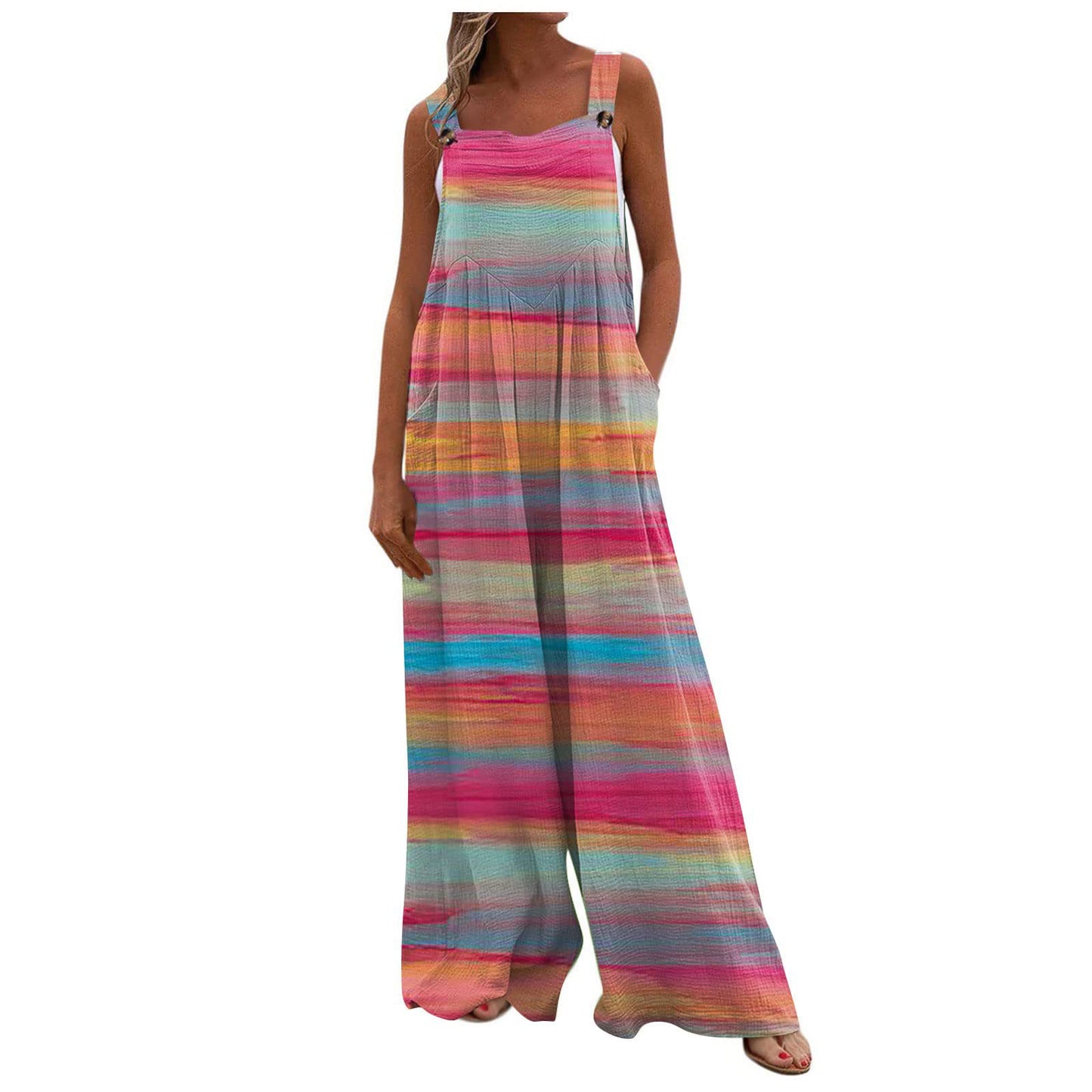 Loose-fit Jumpsuit With Printed Patchwork And Pockets