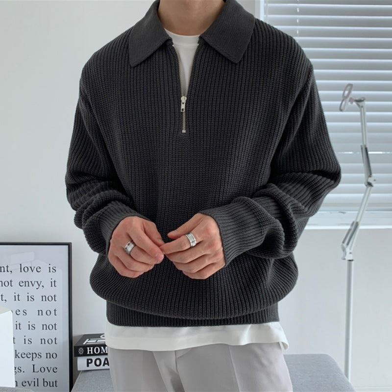 Revers Sweater Herre Vinter Løs Lidt Moden Strik Trendy