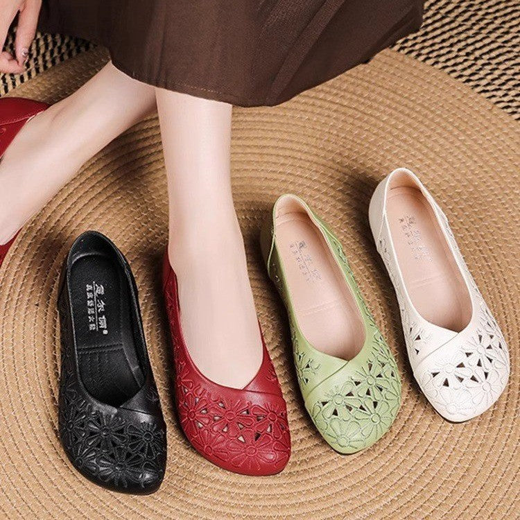 Mom Middle-aged And Elderly Comfortable Embroidered Hollow Flat Women's Casual Shoes