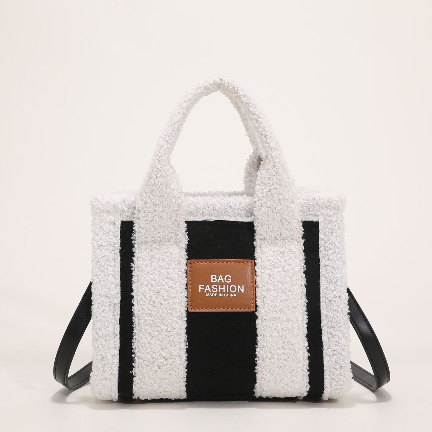 Dame Håndtaske Skuldertaske Crossbody Taske i Lammeuld med Farvekontrast