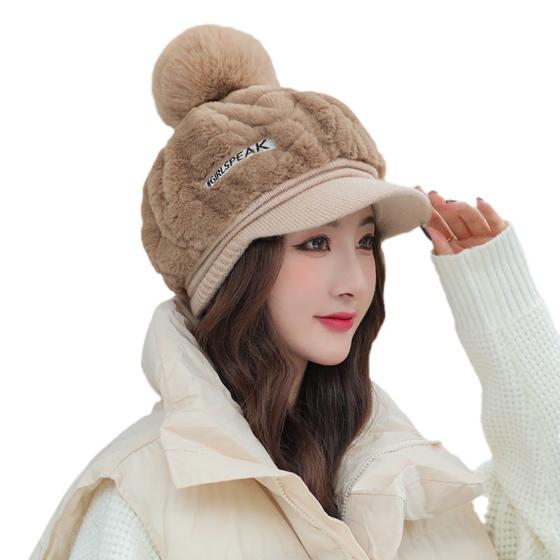 Rabbit Fur Warm Peaked Cap Cute Winter Fur Ball Cold Protection Hat