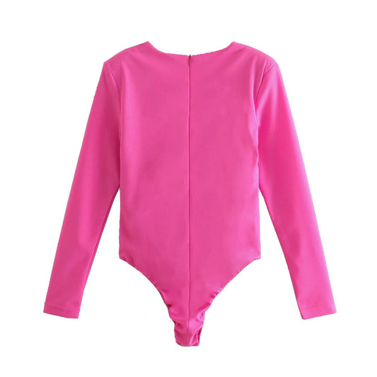 Long Sleeve Bottoming Deep V Neck Ladies One Piece Top