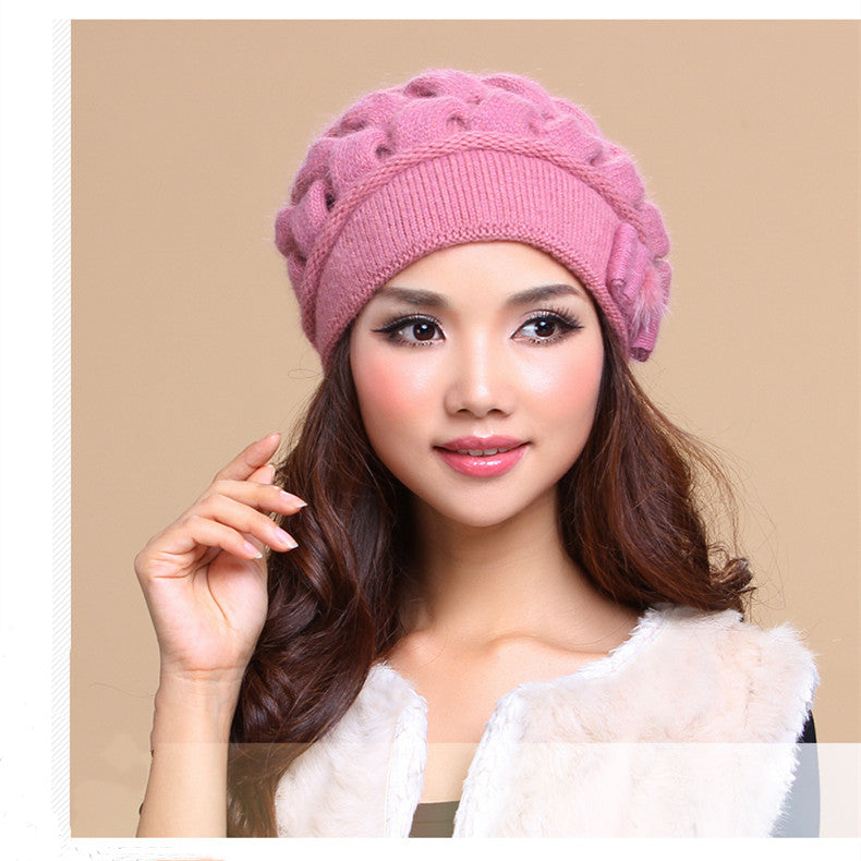 Women's Autumn And Winter Wool Double Layer Warm Knitted Rabbit Fur Hat