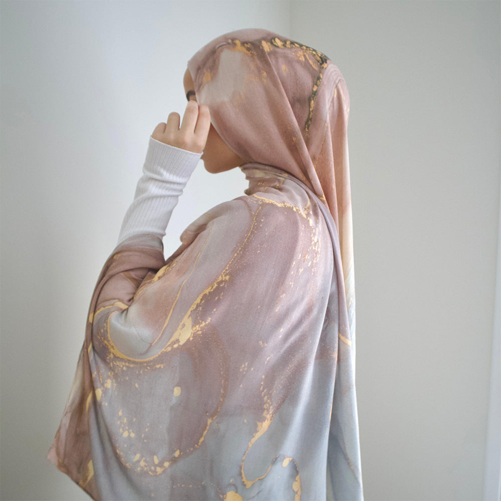 Modal Cotton Headscarf Marble Digital Printing