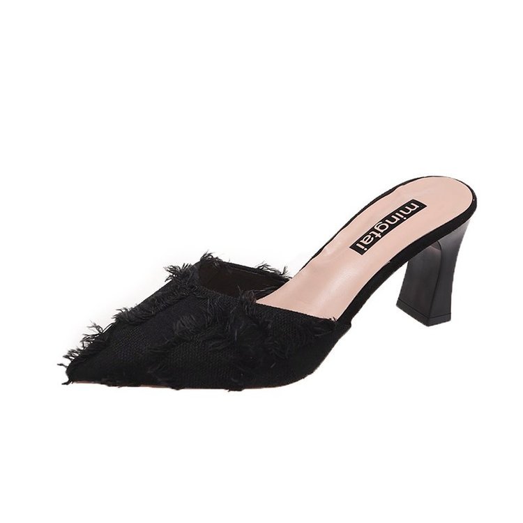 Women's Pointed Toe Baotou Mid-heel Sandals And Slippers