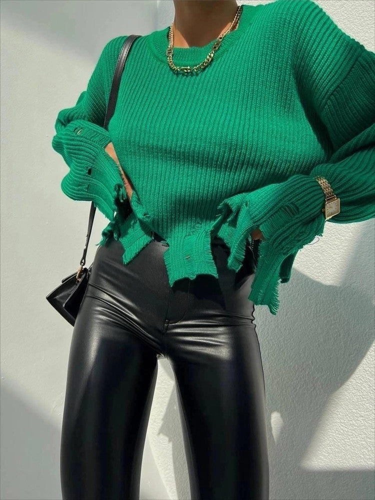 Fashion Ripped Casual Knitted Sweater Personality